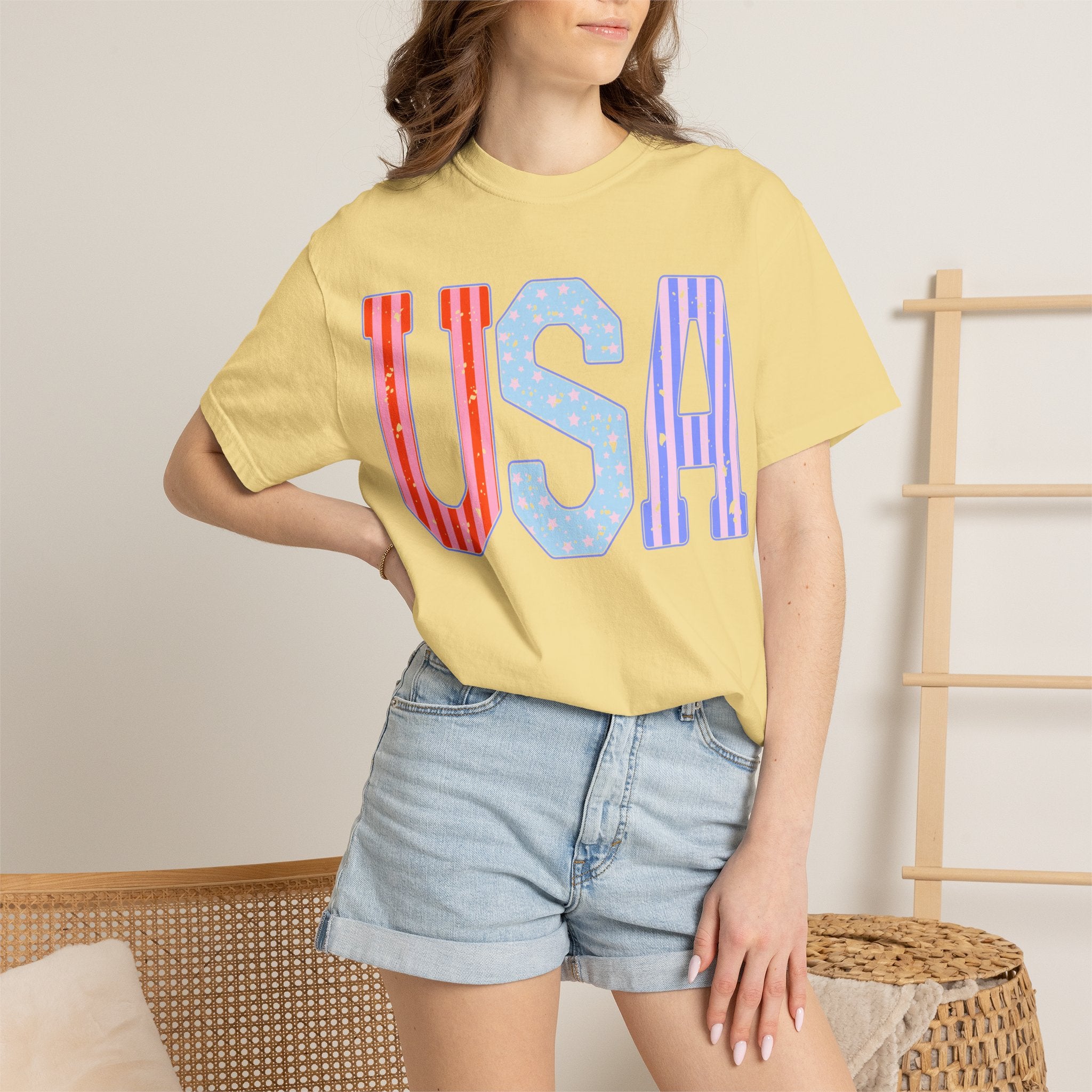 USA Graphic T-Shirt — Colorful Patriotic Lettering for 4th of July & Everyday Wear