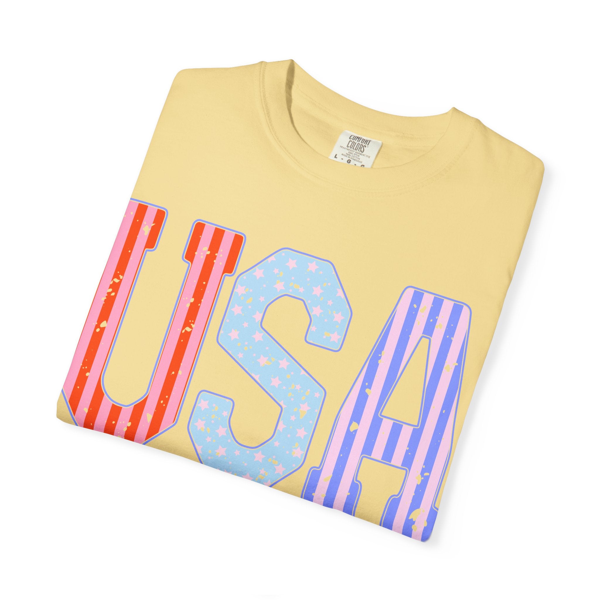 USA Graphic T-Shirt — Colorful Patriotic Lettering for 4th of July & Everyday Wear